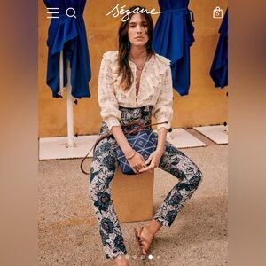 Sezane Arthuro Trousaers in Blue Jacquard NWT